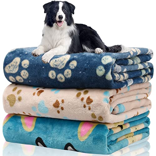 Hundedecke, waschbar fleecedecke, katzendecke, 3 Pack Weiche Warme Haustier Decken für Kleine Mittlere Hunde Katzen, Mit niedlichem Knochen-Druck, Haustierdecke Schlafmatte für Sofa Bett,106 * 76CM von Rezutan