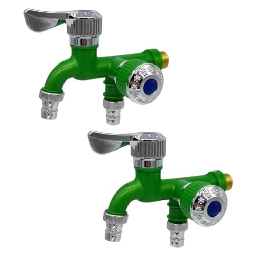 Rfeeuubft 2 STK 2-Wege-Wasserhahn-Verteiler, Gartenschlauch-Verteiler, Wasserhahn-Verteiler, Doppelhahn für Den Außenbereich, Grün von Rfeeuubft