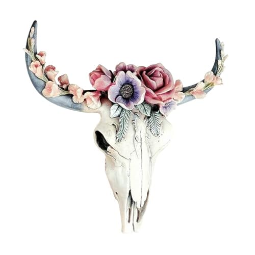 Rfeeuubft Harz-Longhorn-Kuh-Schädel-Kopf-Wandbehang-, Blumen-Kuh-Schädel-Wand-Kinderzimmer-Harz-Ornament mit Aufhängung, S Einfache Installation Rfeeuubft Harz-Longhorn-Kuh-Schädel-Kopf-Wandbehang-, Blumen-Kuh-Schädel-Wand-Kinderzimmer-Harz-Ornament mit Aufhängung, S Einfache Installation von Rfeeuubft