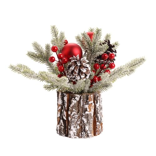 Rfeeuubft Kleiner Weihnachtsbaum, Künstlicher Weihnachtsbaum mit Weihnachtsornamenten, Tannenzapfen, Beeren, Tisch-Weihnachtsbaum, Einfach zu Verwenden von Rfeeuubft