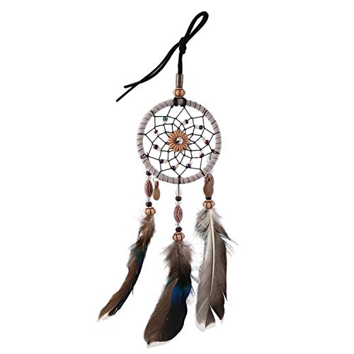Rfeeuubft Mini Dream Catcher Fuer Auto Perlen natuerliche Federn und handgemacht von Rfeeuubft