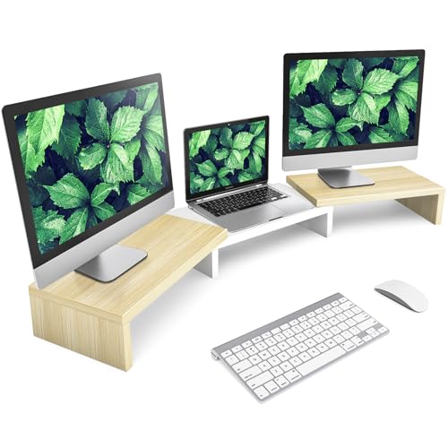 Rfiver Monitorständer Monitor Stand Bildschirmerhöhung - Holz Dual Unterbau Bildschirm Laptop Ständer Tisch Erhöhung für 2 PC Notebook Computer Swivel Länge Justierbar | (840-1232)*235*95mm (Beige) von Rfiver