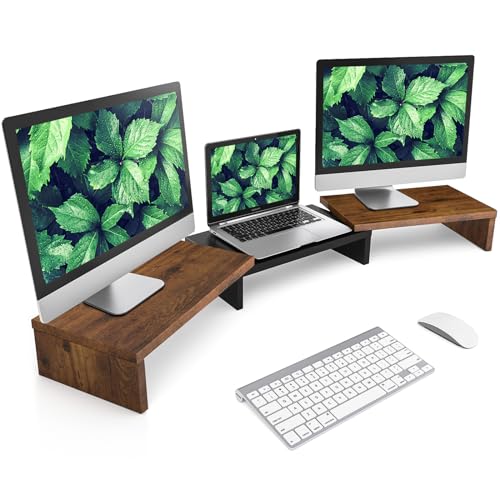 Rfiver Monitorständer Monitor Stand Bildschirmerhöhung - Holz Dual Unterbau Bildschirm Laptop Ständer Tisch Erhöhung für 2 PC Notebook Computer Swivel Länge Justierbar | (840-1232)*235*95mm (Braun) von Rfiver