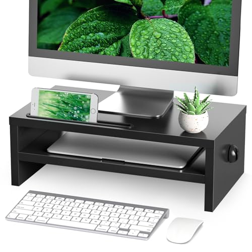 Rfiver Monitorständer Monitor Stand Bildschirmerhöhung - Holz Unterbau Bildschirm Laptop Ständer Tisch Erhöhung für PC Notebook Drucker 425 mm Schwarz von Rfiver