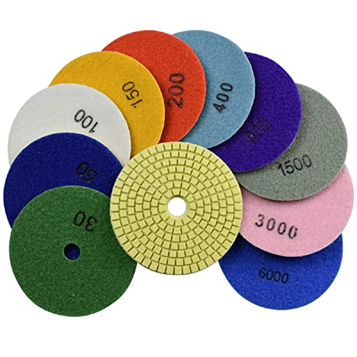 Rfxcom Diamond Polishing Pads Wet Buffing 4 Inch Abrasive Tool for Sanding Stone Marble Concrete Granite Counter Tile Grit 30-8000 (Size : 30, Color : 16 Pcs) von Rfxcom