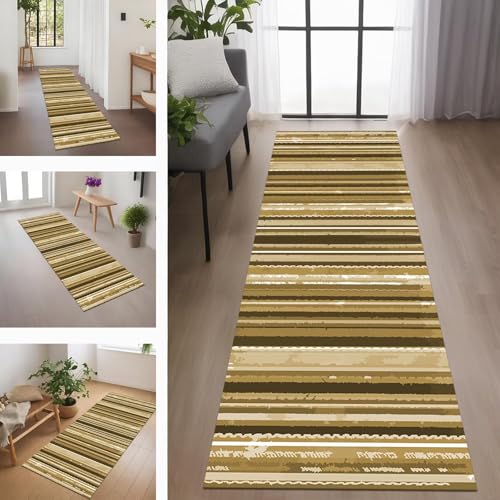 Rglxing Teppich Läufer Flur rutschfest Küchenteppich Fußmatte 100X100CM Waschbar Braun Weiß Teppichläufer Schmutzfangmatte Teppichläufer für Flur Küche Eingang Wohnzimmer Schlafzimmer von Rglxing