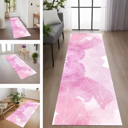 Rglxing Teppich Läufer Flur rutschfest Küchenteppich Fußmatte 100X100CM Waschbar Rosa Weiß Teppichläufer Meterware Schmutzfangmatte Teppichläufer für Flur Küche Eingang Wohnzimmer Schlafzimmer von Rglxing