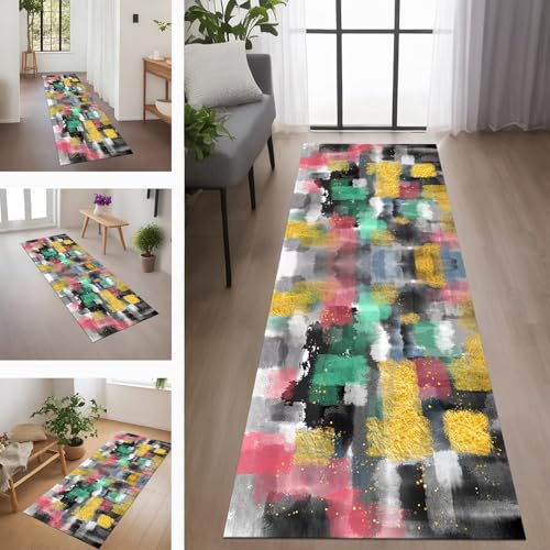 Rglxing Teppich Läufer Flur rutschfest Küchenteppich Fußmatte 100X280CM Waschbar Grün Rot Blau Teppichläufer Meterware Schmutzfangmatte Teppichläufer für Flur Küche Eingang Wohnzimmer Schlafzimmer von Rglxing
