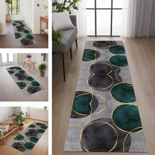 Rglxing Teppich Läufer Flur rutschfest Küchenteppich Fußmatte 100X350CM Waschbar Schwarz Grau Orange Teppichläufer Schmutzfangmatte Teppichläufer für Flur Küche Eingang Wohnzimmer Schlafzimmer von Rglxing