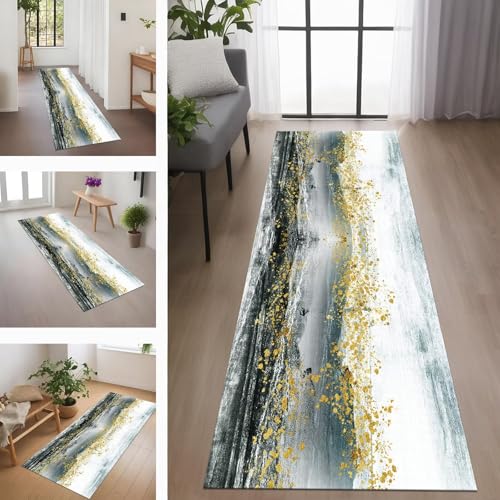 Rglxing Teppich Läufer Flur rutschfest Küchenteppich Fußmatte 100X400CM Waschbar Cyan Weiß Orange Schwarz Teppichläufer Schmutzfangmatte Teppichläufer für Flur Küche Eingang Wohnzimmer Schlafzimmer von Rglxing