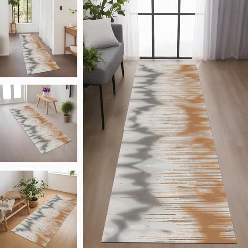 Rglxing Teppich Läufer Flur rutschfest Küchenteppich Fußmatte 100X500CM Waschbar Grau Braun Teppichläufer Meterware Schmutzfangmatte Teppichläufer für Flur Küche Eingang Wohnzimmer Schlafzimmer von Rglxing
