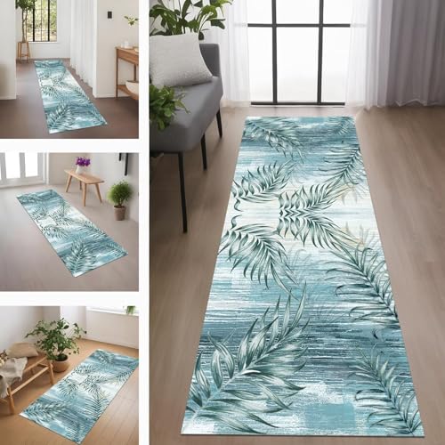 Rglxing Teppich Läufer Flur rutschfest Küchenteppich Fußmatte 100X500CM Waschbar Grün Cyan Weiß Teppichläufer Meterware Schmutzfangmatte Teppichläufer für Flur Küche Eingang Wohnzimmer Schlafzimmer von Rglxing
