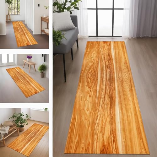 Rglxing Teppich Läufer Flur rutschfest Küchenteppich Fußmatte 100X500CM Waschbar Orange Woodgrain Teppichläufer Schmutzfangmatte Teppichläufer für Flur Küche Eingang Wohnzimmer Schlafzimmer von Rglxing