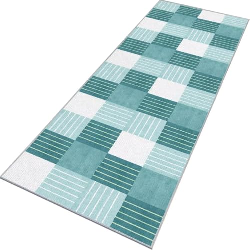 Rglxing Teppich Läufer Flur rutschfest Küchenteppich Fußmatte 110X400CM Waschbar Cyan Teppichläufer Meterware Schmutzfangmatte Teppichläufer für Flur Küche Eingang Wohnzimmer Schlafzimmer von Rglxing