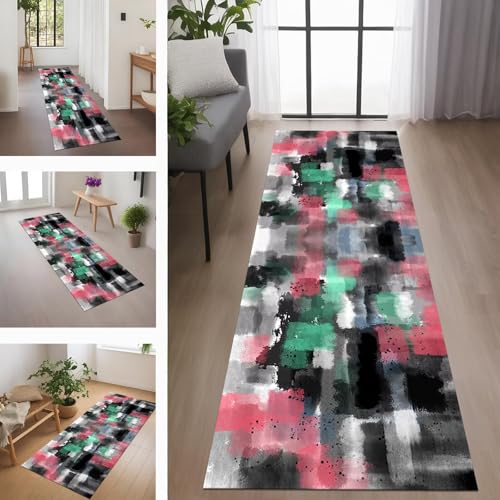 Rglxing Teppich Läufer Flur rutschfest Küchenteppich Fußmatte 110X450CM Waschbar Grün Rot Blau Teppichläufer Meterware Schmutzfangmatte Teppichläufer für Flur Küche Eingang Wohnzimmer Schlafzimmer von Rglxing
