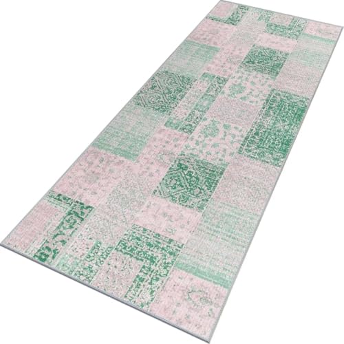 Rglxing Teppich Läufer Flur rutschfest Küchenteppich Fußmatte 110X500CM Waschbar Grün Grau Modern Teppichläufer Meterware Schmutzfangmatte Teppichläufer für Flur Küche Eingang Wohnzimmer Schlafzimmer von Rglxing