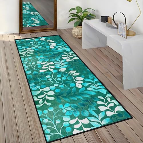 Rglxing Teppich Läufer Flur rutschfest Küchenteppich Fußmatte 110X500CM Waschbar Grün Modern Teppichläufer Meterware Schmutzfangmatte Teppichläufer für Flur Küche Eingang Wohnzimmer Schlafzimmer von Rglxing