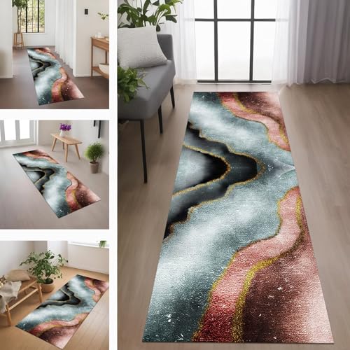 Rglxing Teppich Läufer Flur rutschfest Küchenteppich Fußmatte 120X450CM Waschbar Cyan Rot Schwarz Gelb Teppichläufer Schmutzfangmatte Teppichläufer für Flur Küche Eingang Wohnzimmer Schlafzimmer von Rglxing