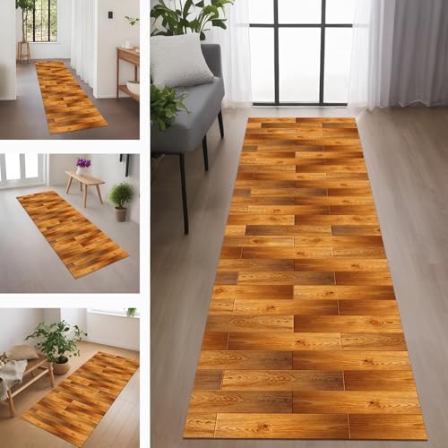 Rglxing Teppich Läufer Flur rutschfest Küchenteppich Fußmatte 120X450CM Waschbar Orange Rot-Braun Teppichläufer Schmutzfangmatte Teppichläufer für Flur Küche Eingang Wohnzimmer Schlafzimmer von Rglxing
