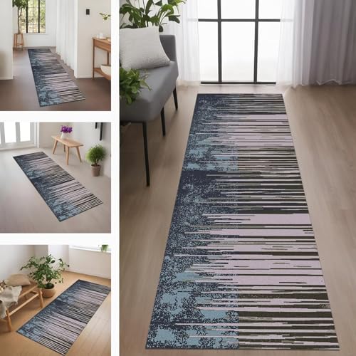 Rglxing Teppich Läufer Flur rutschfest Küchenteppich Fußmatte 40X120CM Waschbar Blau Rosa Grau Teppichläufer Meterware Schmutzfangmatte Teppichläufer für Flur Küche Eingang Wohnzimmer Schlafzimmer von Rglxing