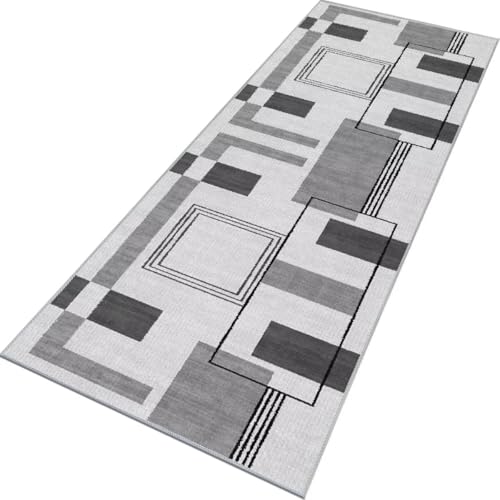 Rglxing Teppich Läufer Flur rutschfest Küchenteppich Fußmatte 40X140CM Waschbar Grau Schwarz Teppichläufer Meterware Schmutzfangmatte Teppichläufer für Flur Küche Eingang Wohnzimmer Schlafzimmer von Rglxing