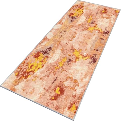 Rglxing Teppich Läufer Flur rutschfest Küchenteppich Fußmatte 40X200CM Waschbar Orange Rot Gelb Teppichläufer Meterware Schmutzfangmatte Teppichläufer für Flur Küche Eingang Wohnzimmer Schlafzimmer von Rglxing