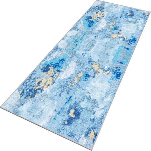 Rglxing Teppich Läufer Flur rutschfest Küchenteppich Fußmatte 40X240CM Waschbar Blau Teppichläufer Meterware Schmutzfangmatte Teppichläufer für Flur Küche Eingang Wohnzimmer Schlafzimmer von Rglxing