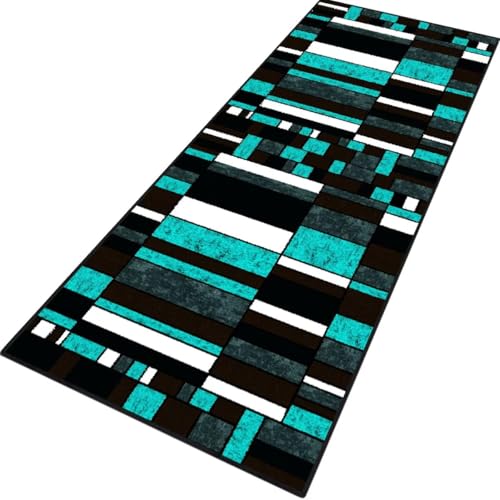 Rglxing Teppich Läufer Flur rutschfest Küchenteppich Fußmatte 40X60CM Waschbar Cyan Schwarz Weiß Teppichläufer Meterware Schmutzfangmatte Teppichläufer für Flur Küche Eingang Wohnzimmer Schlafzimmer von Rglxing