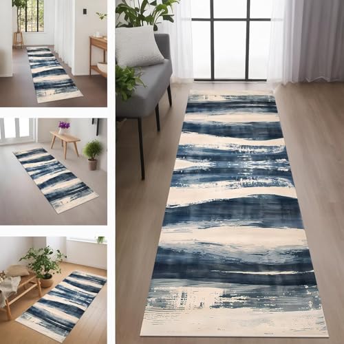 Rglxing Teppich Läufer Flur rutschfest Küchenteppich Fußmatte 40X90CM Waschbar Blau Braun Teppichläufer Meterware Schmutzfangmatte Teppichläufer für Flur Küche Eingang Wohnzimmer Schlafzimmer von Rglxing
