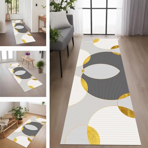 Rglxing Teppich Läufer Flur rutschfest Küchenteppich Fußmatte 50X120CM Waschbar Grau Orange Gelb Teppichläufer Schmutzfangmatte Teppichläufer für Flur Küche Eingang Wohnzimmer Schlafzimmer von Rglxing