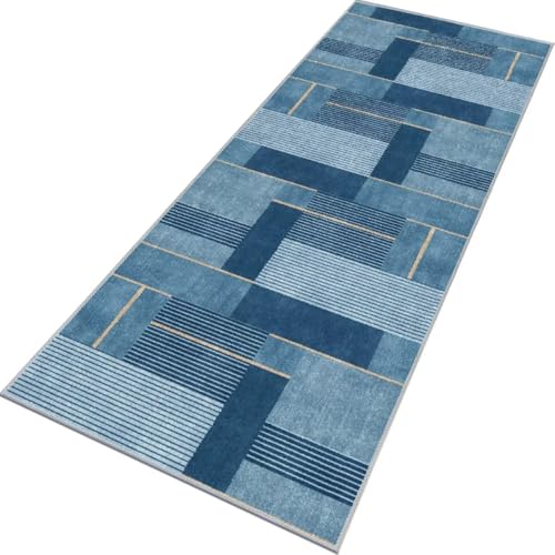 Rglxing Teppich Läufer Flur rutschfest Küchenteppich Fußmatte 50X300CM Waschbar Blau Teppichläufer Meterware Schmutzfangmatte Teppichläufer für Flur Küche Eingang Wohnzimmer Schlafzimmer von Rglxing