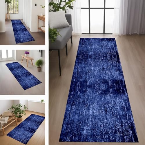 Rglxing Teppich Läufer Flur rutschfest Küchenteppich Fußmatte 50X500CM Waschbar Blau Teppichläufer Meterware Schmutzfangmatte Teppichläufer für Flur Küche Eingang Wohnzimmer Schlafzimmer von Rglxing