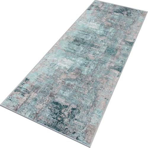 Rglxing Teppich Läufer Flur rutschfest Küchenteppich Fußmatte 50X80CM Waschbar Cyan Grau Modern Teppichläufer Meterware Schmutzfangmatte Teppichläufer für Flur Küche Eingang Wohnzimmer Schlafzimmer von Rglxing