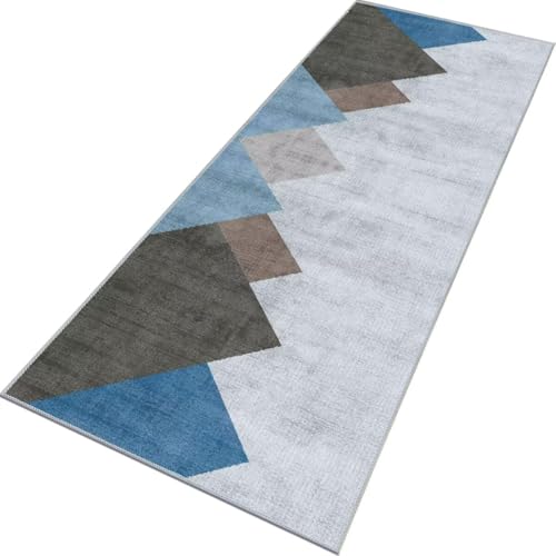 Rglxing Teppich Läufer Flur rutschfest Küchenteppich Fußmatte 50X80CM Waschbar Grau Blau Teppichläufer Meterware Schmutzfangmatte Teppichläufer für Flur Küche Eingang Wohnzimmer Schlafzimmer von Rglxing