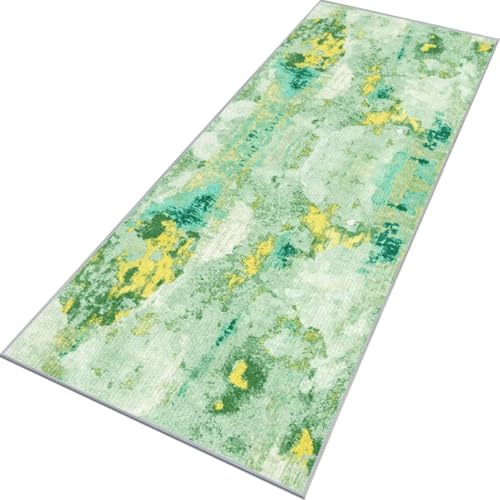 Rglxing Teppich Läufer Flur rutschfest Küchenteppich Fußmatte 50X80CM Waschbar Grün Gelb Teppichläufer Meterware Schmutzfangmatte Teppichläufer für Flur Küche Eingang Wohnzimmer Schlafzimmer von Rglxing