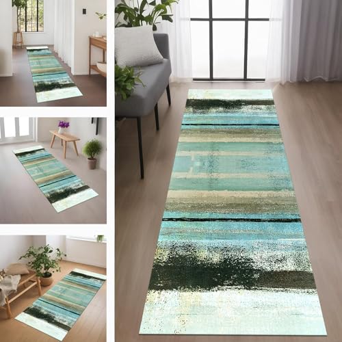 Rglxing Teppich Läufer Flur rutschfest Küchenteppich Fußmatte 50X90CM Waschbar Blau Grün Teppichläufer Meterware Schmutzfangmatte Teppichläufer für Flur Küche Eingang Wohnzimmer Schlafzimmer von Rglxing
