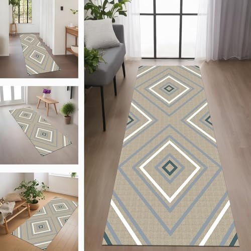 Rglxing Teppich Läufer Flur rutschfest Küchenteppich Fußmatte 60X120CM Waschbar Grau-Blau Braun Teppichläufer Meterware Schmutzfangmatte Teppichläufer für Flur Küche Eingang Wohnzimmer Schlafzimmer von Rglxing