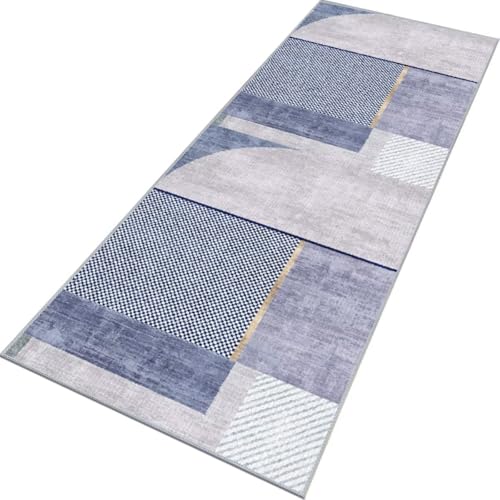 Rglxing Teppich Läufer Flur rutschfest Küchenteppich Fußmatte 60X180CM Waschbar Blau Grau Teppichläufer Meterware Schmutzfangmatte Teppichläufer für Flur Küche Eingang Wohnzimmer Schlafzimmer von Rglxing