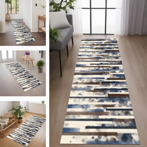 Rglxing Teppich Läufer Flur rutschfest Küchenteppich Fußmatte 60X180CM Waschbar Braun Blau Grau Teppichläufer Meterware Schmutzfangmatte Teppichläufer für Flur Küche Eingang Wohnzimmer Schlafzimmer von Rglxing