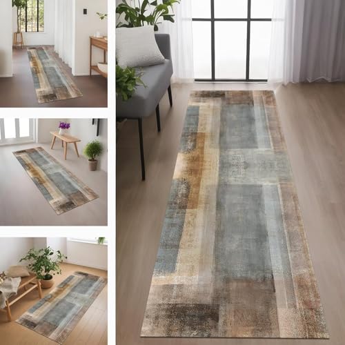 Rglxing Teppich Läufer Flur rutschfest Küchenteppich Fußmatte 60X180CM Waschbar Braun Grau Teppichläufer Schmutzfangmatte Teppichläufer für Flur Küche Eingang Wohnzimmer Schlafzimmer von Rglxing