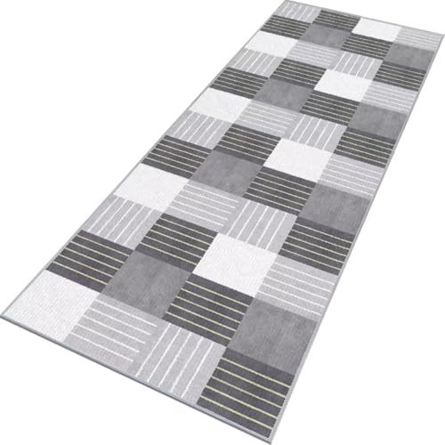 Rglxing Teppich Läufer Flur rutschfest Küchenteppich Fußmatte 60X200CM Waschbar Grau Teppichläufer Meterware Schmutzfangmatte Teppichläufer für Flur Küche Eingang Wohnzimmer Schlafzimmer von Rglxing