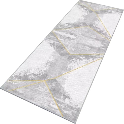 Rglxing Teppich Läufer Flur rutschfest Küchenteppich Fußmatte 60X450CM Waschbar Grau Gelb Teppichläufer Meterware Schmutzfangmatte Teppichläufer für Flur Küche Eingang Wohnzimmer Schlafzimmer von Rglxing