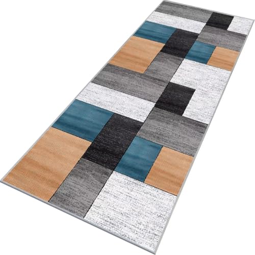 Rglxing Teppich Läufer Flur rutschfest Küchenteppich Fußmatte 70X100CM Waschbar Blau Orange Teppichläufer Meterware Schmutzfangmatte Teppichläufer für Flur Küche Eingang Wohnzimmer Schlafzimmer von Rglxing