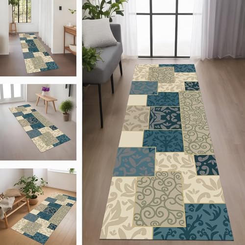 Rglxing Teppich Läufer Flur rutschfest Küchenteppich Fußmatte 70X100CM Waschbar Grün Braun Teppichläufer Meterware Schmutzfangmatte Teppichläufer für Flur Küche Eingang Wohnzimmer Schlafzimmer von Rglxing