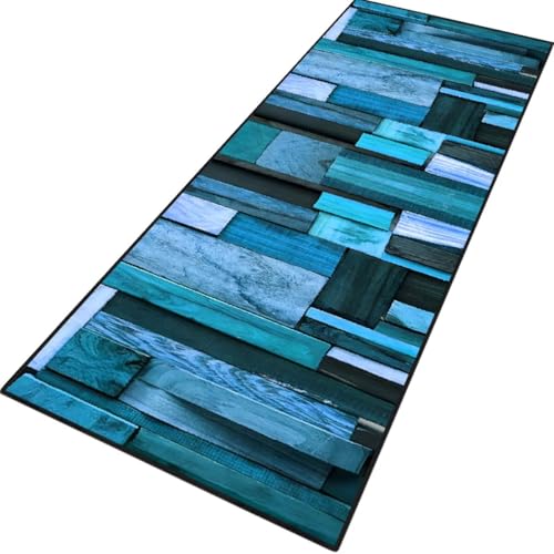 Rglxing Teppich Läufer Flur rutschfest Küchenteppich Fußmatte 70X500CM Waschbar Cyan Blau Teppichläufer Meterware Schmutzfangmatte Teppichläufer für Flur Küche Eingang Wohnzimmer Schlafzimmer von Rglxing