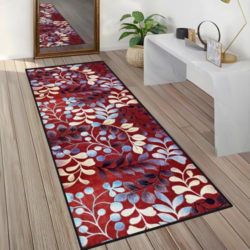 Rglxing Teppich Läufer Flur rutschfest Küchenteppich Fußmatte 80X140CM Waschbar Rot Blau Modern Teppichläufer Meterware Schmutzfangmatte Teppichläufer für Flur Küche Eingang Wohnzimmer Schlafzimmer von Rglxing