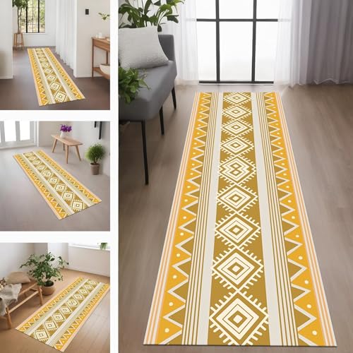 Rglxing Teppich Läufer Flur rutschfest Küchenteppich Fußmatte 80X150CM Waschbar Orange Grau Teppichläufer Schmutzfangmatte Teppichläufer für Flur Küche Eingang Wohnzimmer Schlafzimmer von Rglxing