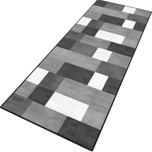 Rglxing Teppich Läufer Flur rutschfest Küchenteppich Fußmatte 80X280CM Waschbar Grau Weiß Teppichläufer Meterware Schmutzfangmatte Teppichläufer für Flur Küche Eingang Wohnzimmer Schlafzimmer von Rglxing