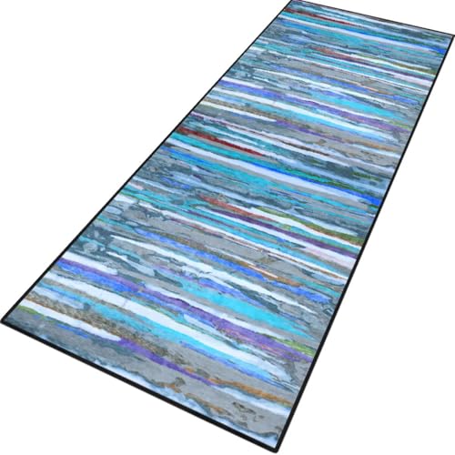 Rglxing Teppich Läufer Flur rutschfest Küchenteppich Fußmatte 80X350CM Waschbar Blau Grau Teppichläufer Meterware Schmutzfangmatte Teppichläufer für Flur Küche Eingang Wohnzimmer Schlafzimmer von Rglxing
