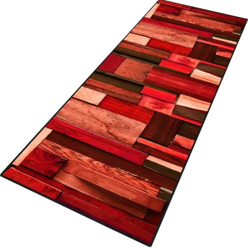 Rglxing Teppich Läufer Flur rutschfest Küchenteppich Fußmatte 80X400CM Waschbar Rot Teppichläufer Meterware Schmutzfangmatte Teppichläufer für Flur Küche Eingang Wohnzimmer Schlafzimmer von Rglxing